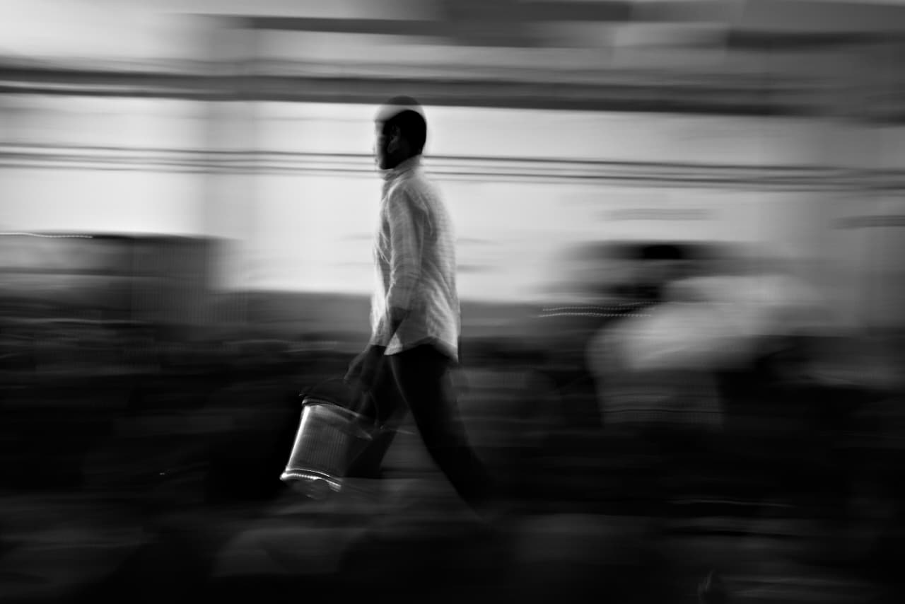 Motion blur man walking